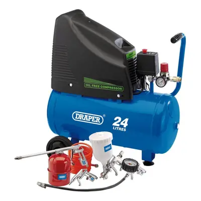 230V Oil-Free Compressor and Air Tool Kit, 24L