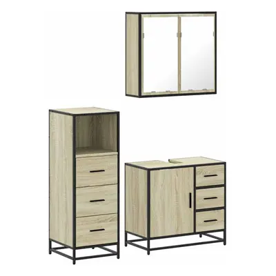 (sonoma oak) vidaXL Piece Bathroom Furniture Set Grey Sonoma Engineered Wood