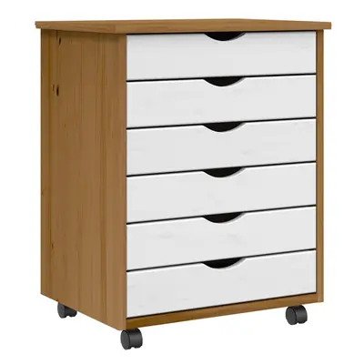 (honey brown and white, x x 65.5 cm) vidaXL Rolling Cabinet with Drawers Mobile File Cabinet Sol