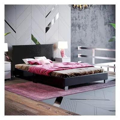 (Small Double, Black) Lisbon Bed Frame Faux Leather Upholstered Bedroom