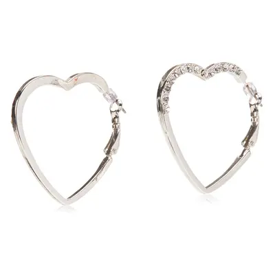 GUESS Silver-Tone Heart Hoop Earrings