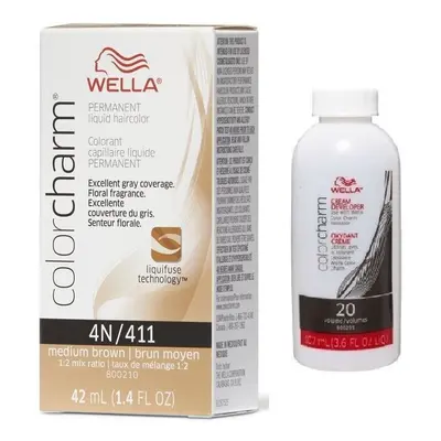 (4N+Dev(Vol.20)3.6oz) Wella 4N Medium Brown Color Charm Permanent Liquid Haircolor