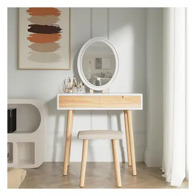 (Oval Mirror 4) Dressing Table Modes Mirror Stool Drawer 80*40