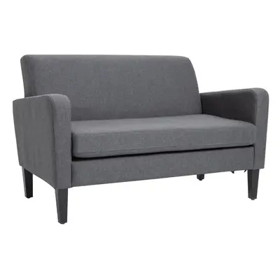 HOMCOM Linen Modern-Curved 2-Seat Sofa Loveseat w/ Thick Cushion Wood Legs Grey