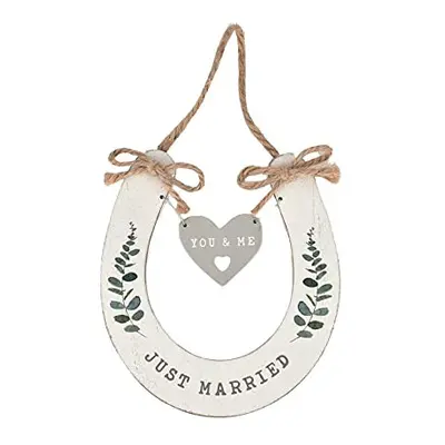 'Just Married' Wedding Horseshoe White with Hanging Heart