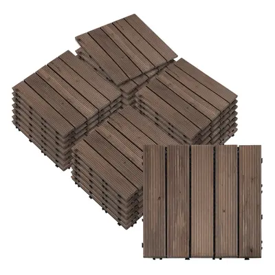 Outsunny 27pc Floor Tiles Interlocking Solid Wood DIY Deck Tiles Outdoor Black