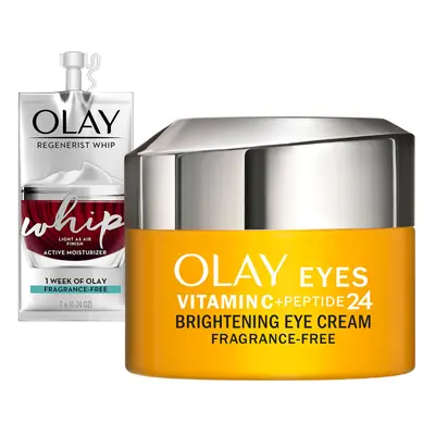 Olay Vitamin C + Peptide Eye Cream Fragrance-Free 0.5 oz + Whip Face Moisturizer Travel/Trial Si