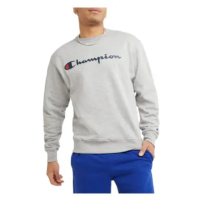 Champion Crewneck Powerblend Fleece Hoodie Sweatshirt for Men Logo Reg Tall Oxford Gray Script 3