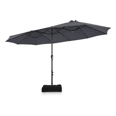 4.5m Double-Sided Parasol W/Base and Crank Twin Large Patio Umbrella-Grey