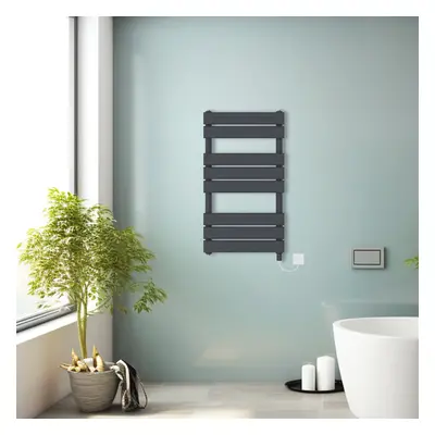 (Anthracite, 800x450mm) Prefilled Electric Heated Towel Rail Radiator Flat Panel Warmer Ladder