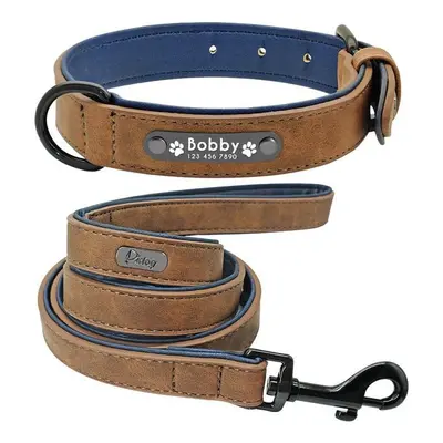 (Coffee-Set, XL) Suede Custom Dog Collar Leash Set