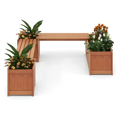 Hardwood Outdoor Planter Box Patio Plant Container w/ Seat-Natural