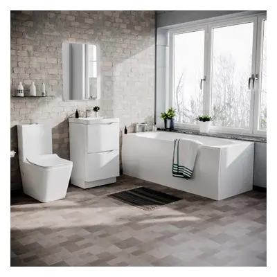 Merton White 1700mm Bath, 600mm Vanity Basin Unit & Toilet