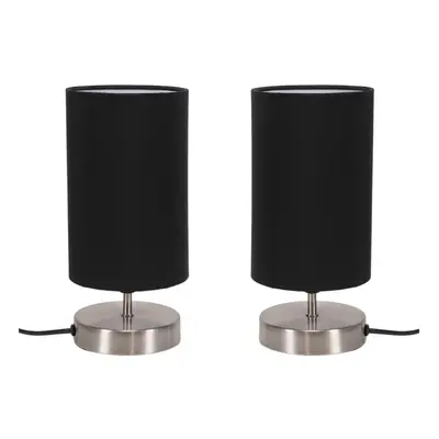 ValueLights Francis Pair Black Shade Chrome Touch Table Lamps & Bulbs