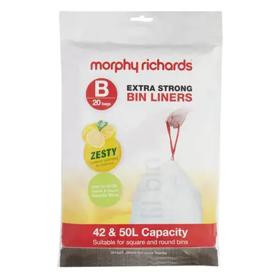 Morphy Richards 42-50L Lemon Scented Heavy Duty Drawstring Bin Liners, Pack, White