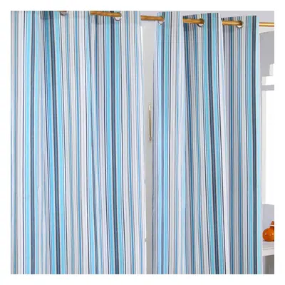 (W 137cm x Drop cm) New England Stripes Ready Made Blue Curtain Pair