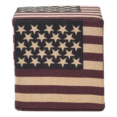 Homescapes Cotton Square Pouffe Vintage USA Flag x x cm