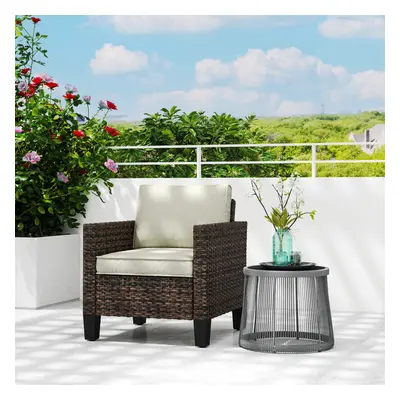 Outsunny Single Rattan Sofa, Garden Armchair with Cushions, Brown