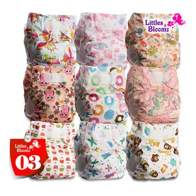 (03) [Littles&Bloomz]9pcs/set STANDARD Hook-Loop Reusable Washable Real Cloth Nappy Diaper,9 nap