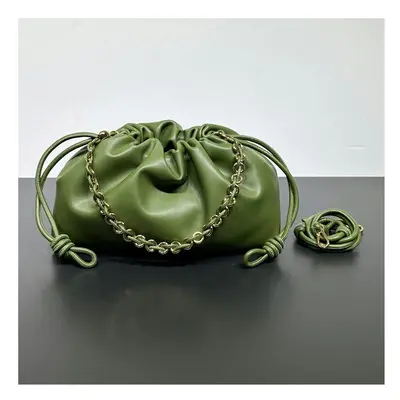 (Military green, 23-5.5-17cm) New Chinese Messenger Women's Bag Cowhide Blessing Bag Bucket Bag 