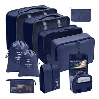 (Ten piece set of navy blue, suit) Hot Selling Amazon Waterproof Travel Storage Bag Set Of 70-80