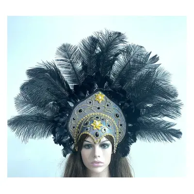 (big black, One Size) Women Brazil Carnival Party Feather Headdress Headpiece Crown Headdress He