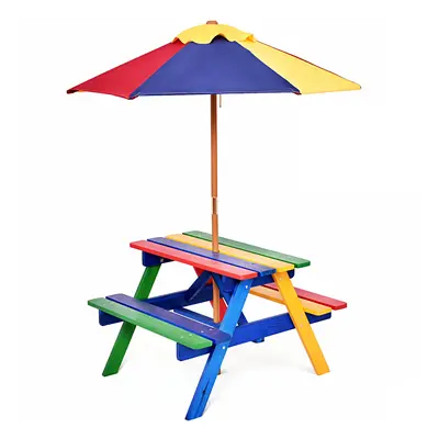 Kids Picnic Table Bench Set Children Activity Play Table w/ Umbrella