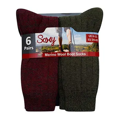 6 Pairs Mens Merino Wool Soft Warm Socks - Wool Blend Boot Hiking Walking Socks - UK 6-11/EU