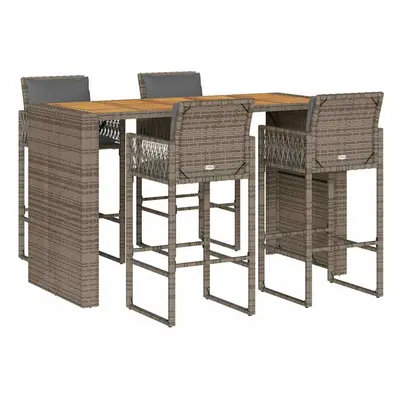 (185 cm/ piece) vidaXL Garden Bar Set with Cushions Outdoor Bar Table Set Poly Rattan Acacia