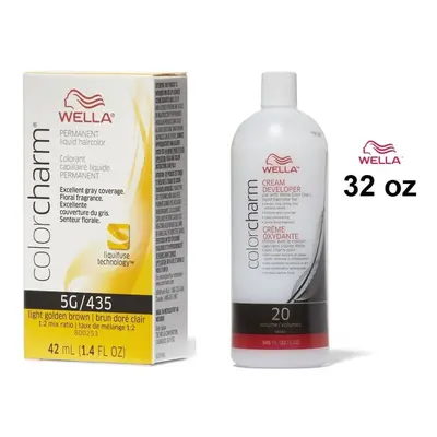 (5G + Developer (Vol. 20) 32oz ) Wella Color Charm Haircolor 5G Light Golden Brown