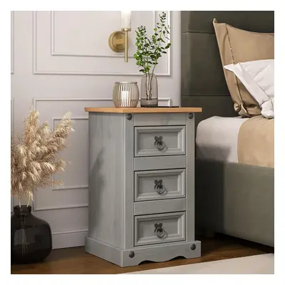 Corona Grey Wax Drawer Bedside Table - Mexican Pine