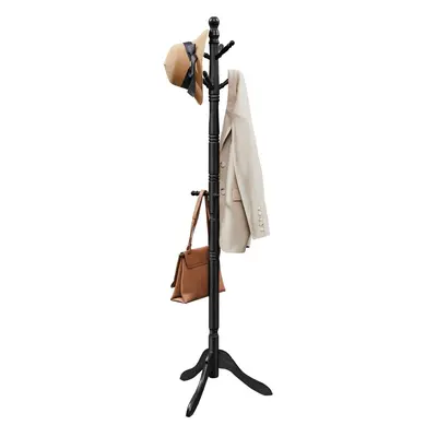 VASAGLE Solid Wood Coat Rack and Stand Free Standing Hall Coat Tree with Hooks for Hats Bags Pur