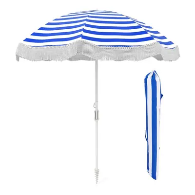 180 cm Outdoor Fringe Patio Umbrella Portable Sunshade Umbrella w/Bag