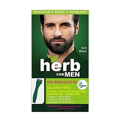 Herb For Men, PPD & Ammonia Free Mustache & Beard Dye, Vegan Natural Ingredients, Odorless, No M