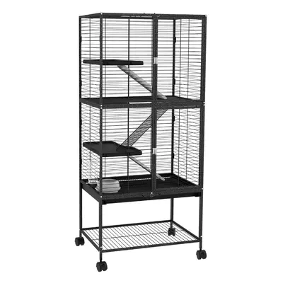 PawHut Ferret Cage 136cm Rolling Small Animal Cage w/ Doors, Storage Shelf