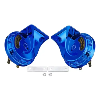 (Blue) Pair 12V 115dB Super Loud Car Motorcycle Dual Tone Electric Snail Horn Universal