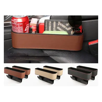 (Beige) 2Pcs Jeteven Leather Car Gear Storage Box Upgrade Four Hooks