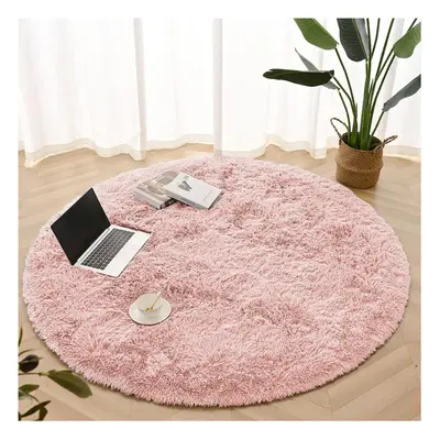 (120x120 cm (4ft x 4ft)- Circle Round Rug/Carpet) Pink Rugs Living Room Fluffy Shaggy Floor Area