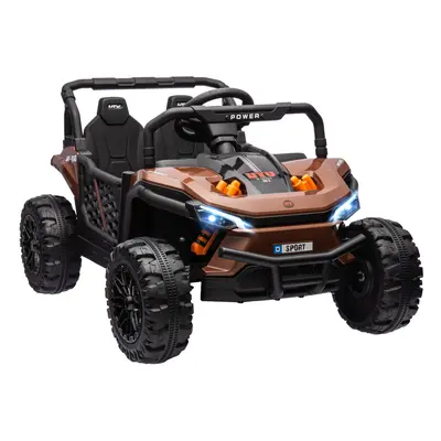 AIYAPLAY Kids Ride on Car, 12V Electric Truck w/ Horn, Lights, USB, Brown