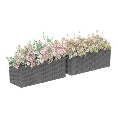 Outsunny Set of Hanging Flower Boxes, cm Long, Rattan Look, Grey