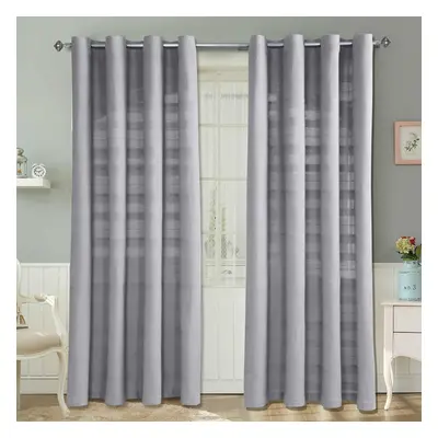 (W 167cm x Drop 182cm, Silver Grey) Cotton Rajput Ribbed Curtain Pair