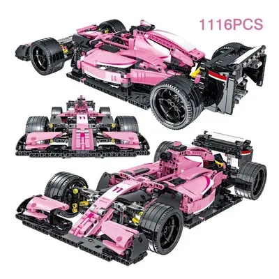 (Pink F1 car) Technical Sports Car High-tech Formula F1 Building Block City Super Speed