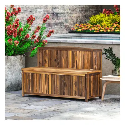 Outsunny Wood Storage Bench for Patio, Outdoor Garden Seating, Brown