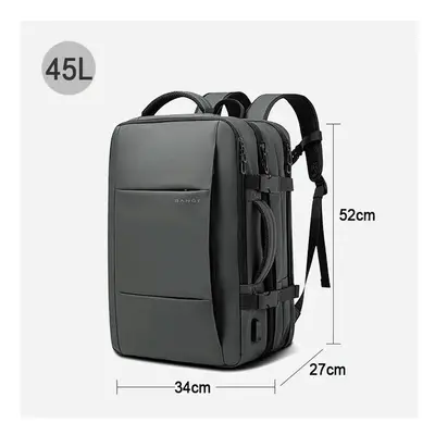 (Grey 45L) BANGE Travel Backpack Men Business Backpack School Expandable USB Bag Large Capacity 