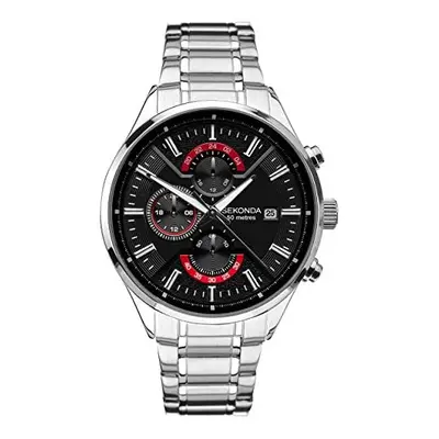 Sekonda Mens 42mm Quartz Watch with Silver Case, Stainless Steel Bracelet and Black Dial