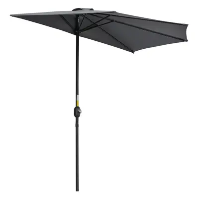 Outsunny 3(m) Half Round Parasol Garden Sun Umbrella Metal w/ Crank Grey