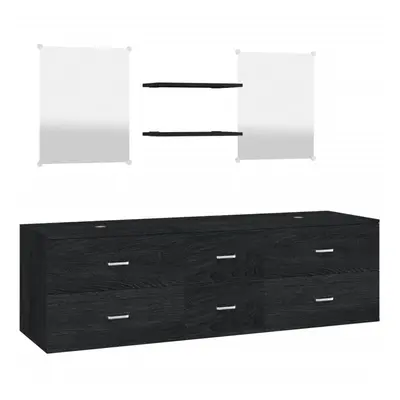 (black) vidaXL Piece Bathroom Furniture Set Black Engineered Wood