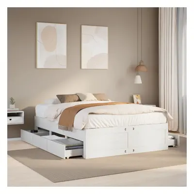 vidaXL Bed Frame without Mattress with Drawers White 160x200 cm Solid Wood Pine