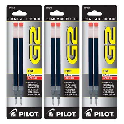 Pilot G2 Gel Ink Refills Fine Point 0.7 mm Red Pack of