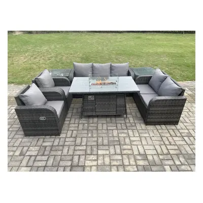 Fimous Seater Outdoor Rattan Garden Furniture Set Propane Gas Fire Pit Table and Sofa Chair set 